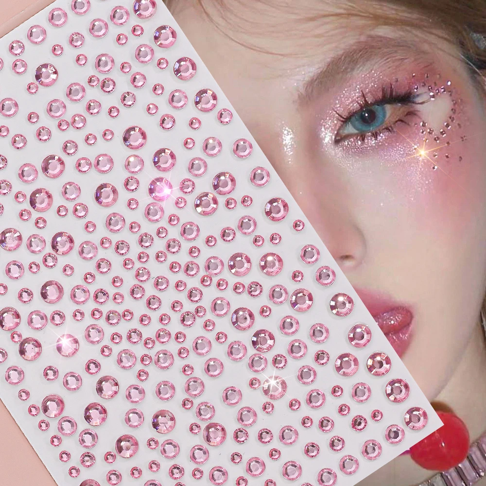 1 Blatt 3D zarte rosa Gesichts-Edelsteine zum Aufkleben mit Strass-Aufklebern, 14,5 x 9 cm, selbstklebende Edelsteine, Tattoos, Haar, Augen, Körper, Make-up, Dekor