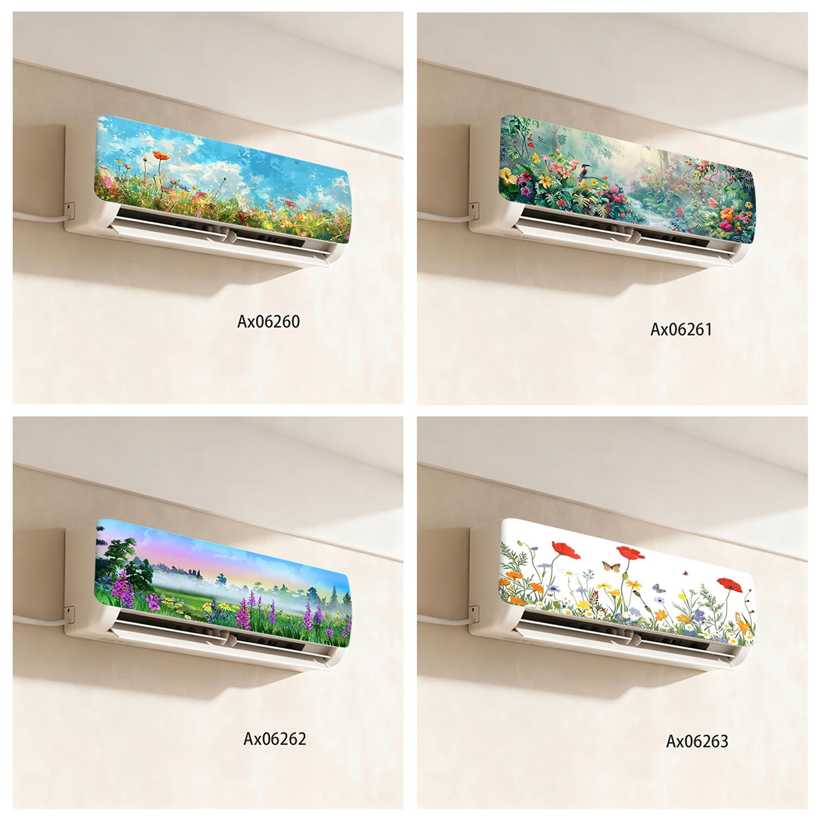 Spring Wild Poppy Meadow Air Conditioner Sticker Self Adhesive AC Stickers Art Poster Waterproof Mural Wall Stickers Decoration