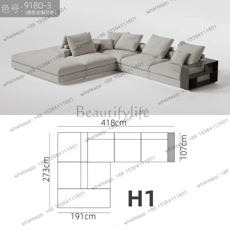 أريكة مزدوجة الجوانب من الخلف إلى الخلف، أريكة إيطالية ذات صف مستقيم من الصوف غير اللامع بتصميم كريمي بسيط #2