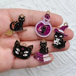 10pcs Skull Cat Charm for Jewelry Making Enamel Pendant Zinc Alloy Gold Plated
