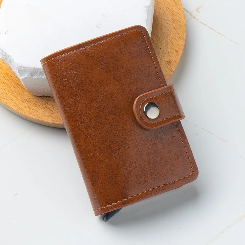 New Pu Leather Aluminum Alloy Card Bag, RFID Shielded Anti-theft Brush Wallet