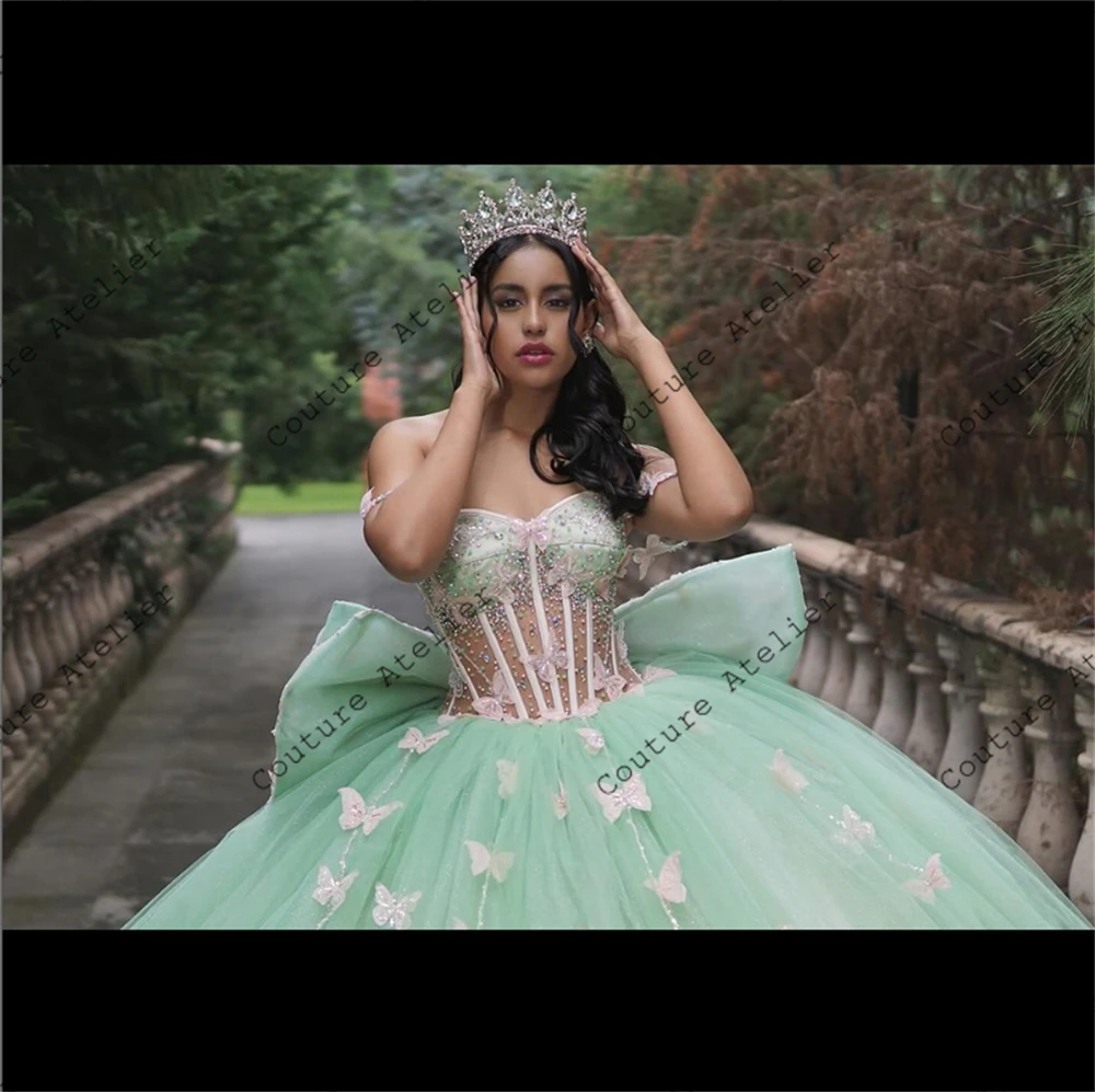green emerald velvet dress Long Off Shoulder Ball Gown Quinceanera Dress main image 1