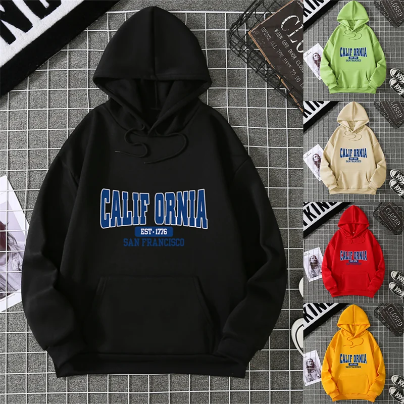 Sudaderas con capucha con estampado del Estado Dorado de California para mujer, jersey de lana a la moda Y2K, Sudadera con capucha versátil para invierno, ropa de calle de gran tamaño con bolsillo