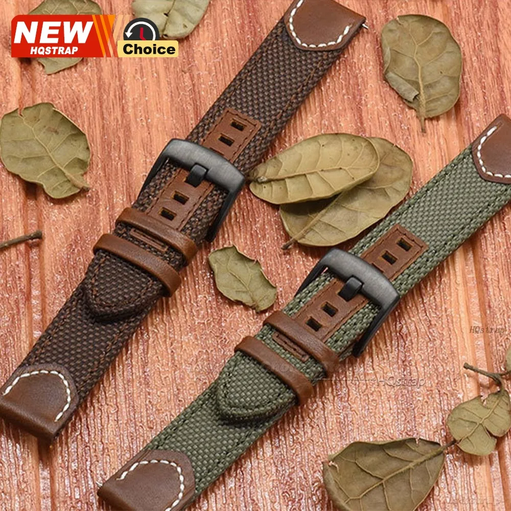 20mm 22mm Canvas Nylon Strap Smartwatch Leather Band for Samsung Galaxy 7/6/5/4 40mm 44mm Clasicc for Seiko Bracelet for Rolex