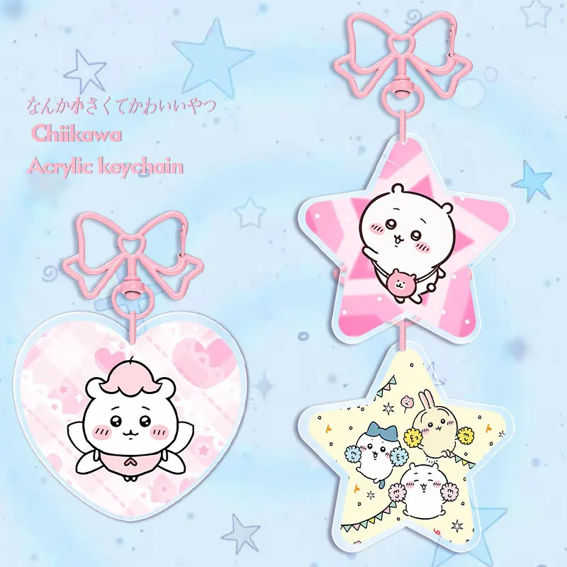 LLavero acrílico de 6CM para Chiikawa, accesorios decorativos de Anime, colgante, hebilla de Nudo de mariposa, bonito regalo Usagi