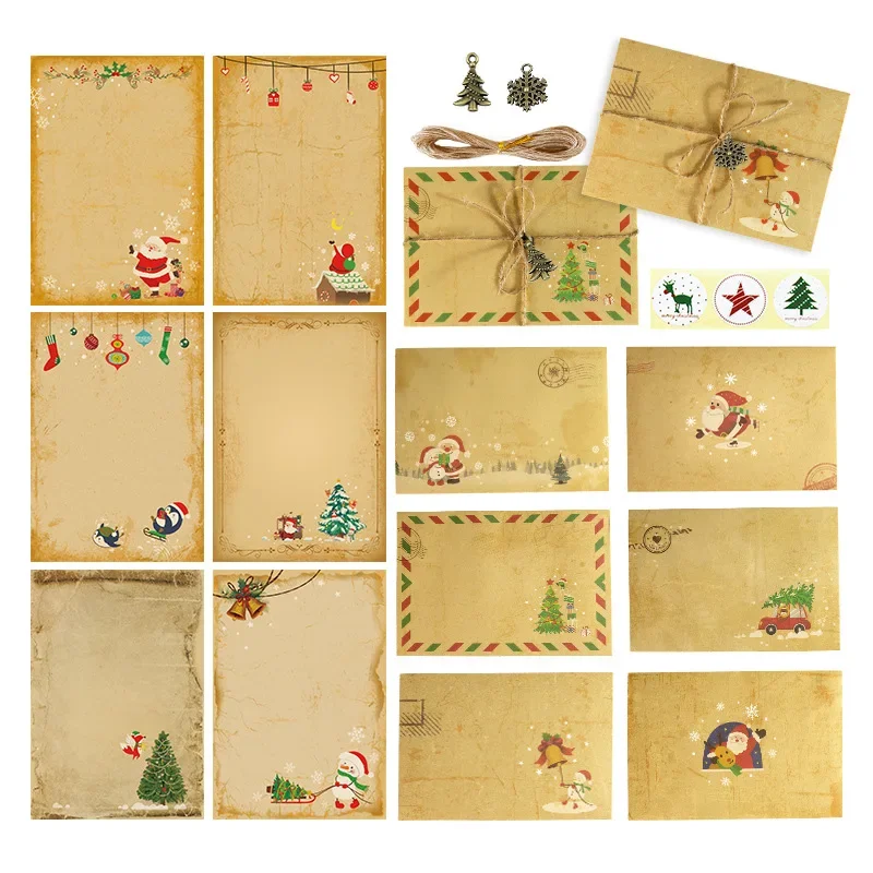 Merry Christmas Envelopes Kawaii Santa Claus Snowman Letter Paper DIY Xmas Gifts Invitation Greeting Cards Envelopes Stickers