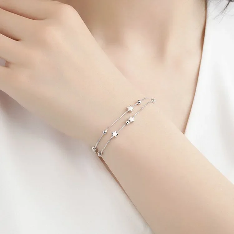 Fashion 925 Sterling Silver Beautiful Star Bracelets For Women Girls Korean Designer Double Layered Bead Bracelet Party Jewelry