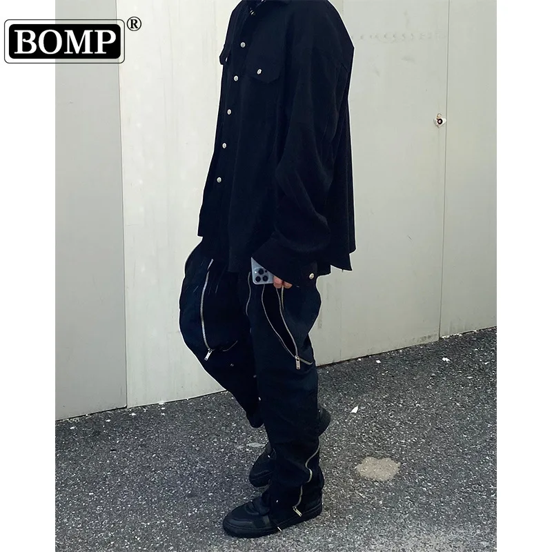 

[BOMP] 2024 Autumn Men Style Small And Trendy American Street Multi Pocket Zipper Function Charge Long Pants New Fashion