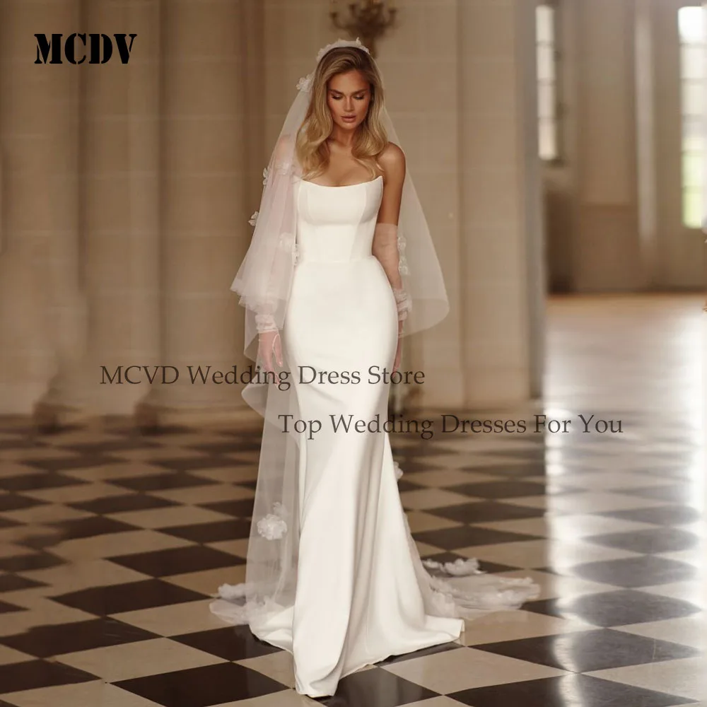 

MCDV Simple Mermaid Wedding Dress For Bride 2025 Strapless Satin Pleat Zipper Back Ivory vestido de novia boda Customized
