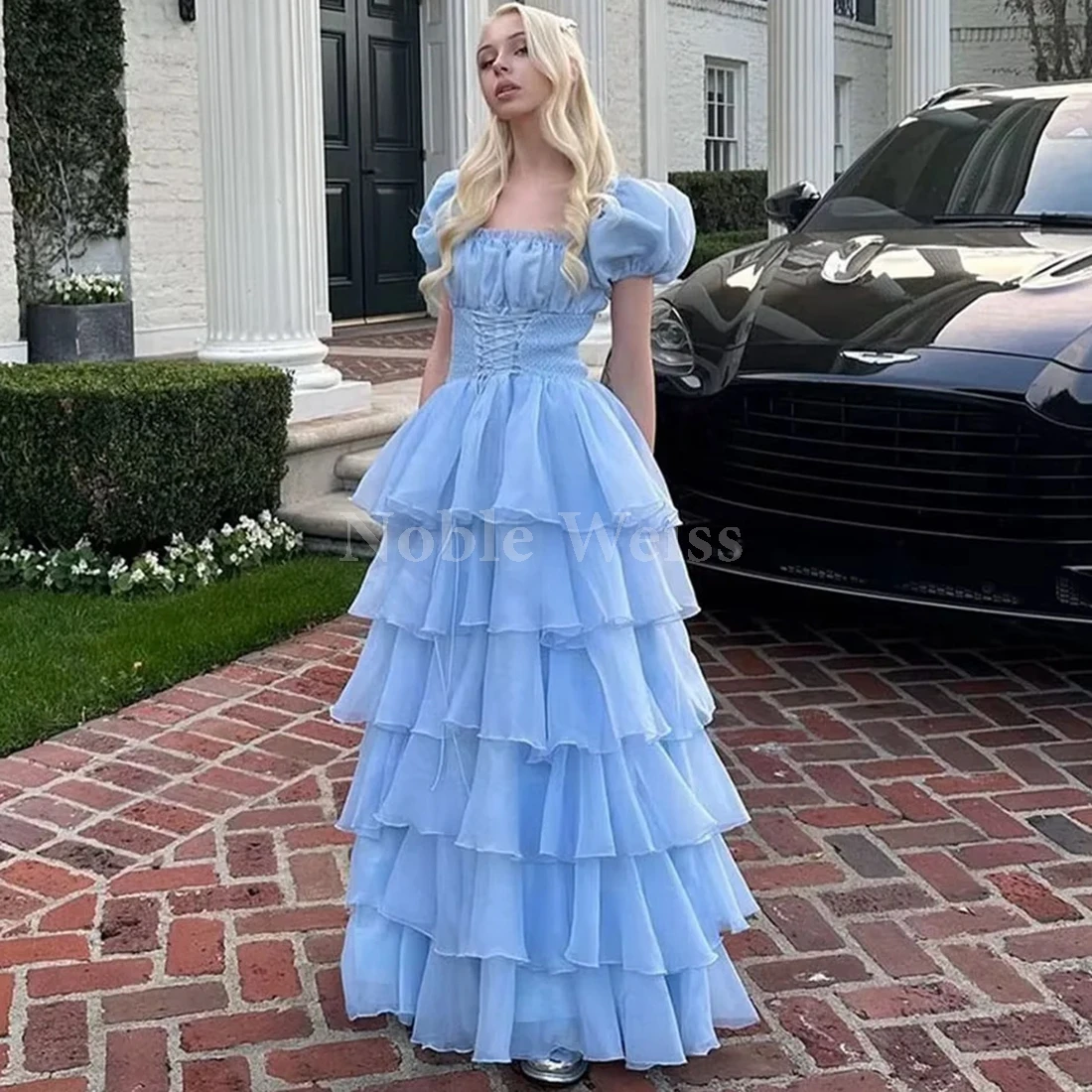 

Square Collar Organza Evening Dress A LINE Elegant Long Party Gown Customize