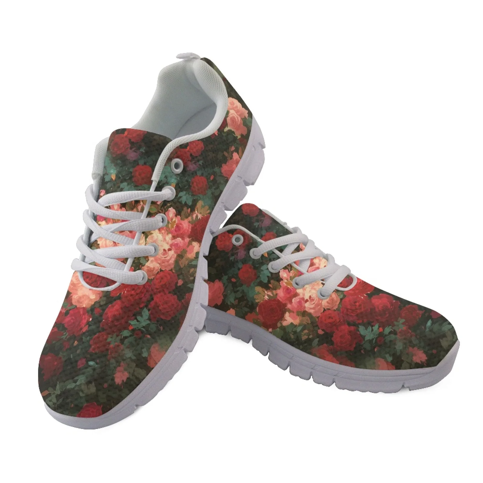Coloranimal White Horse Red Flower Design Sports Shoe Mesh & EVA Sole Fitness Shoes Comfortable Athletic Footwear for Men