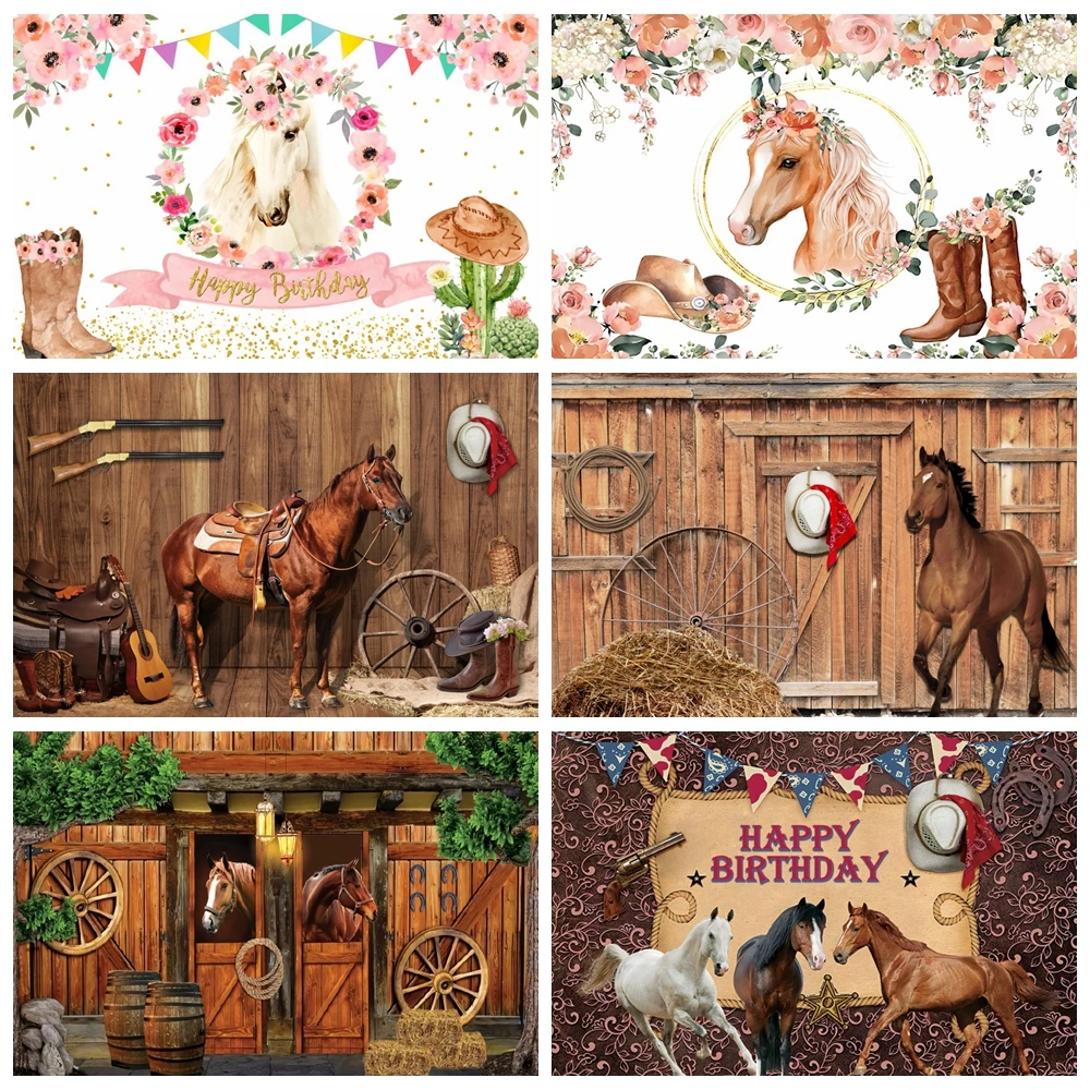 Western Cowboy Pferd Hintergrund Fotografie Wild West Thema Sattel Blume Kinder Jungen Cowgirl Geburtstag Party Foto Hintergrund Requisiten