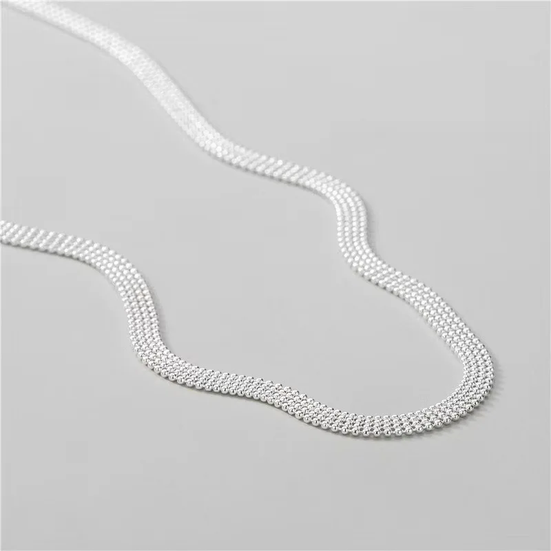 N 925 Silver Fashion Ol Four-row Round Bead Woven Necklace Female Niche Design Cold Wind Collarbone Neck Chain