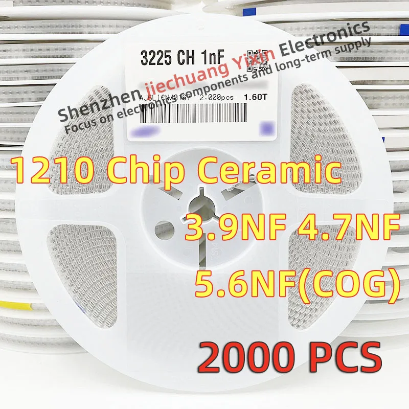 

Chip Ceramic Capacitor 1812 3.9NF 4.7NF 5.6NF 100V 250V 500V 630V 1KV 2KV 5% accuracy COG material 3225 Capacitance 2000pcs