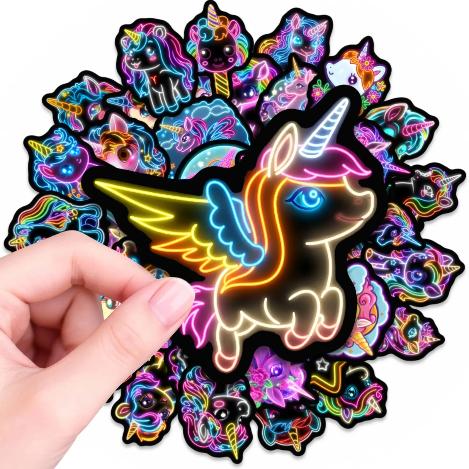 50 Stück Cartoon Neon-Stil Einhorn Regenbogen Pferd Aufkleber Buch DIY Skateboard Gepäck Koffer Dekoration Graffiti Sticker – Detail 9