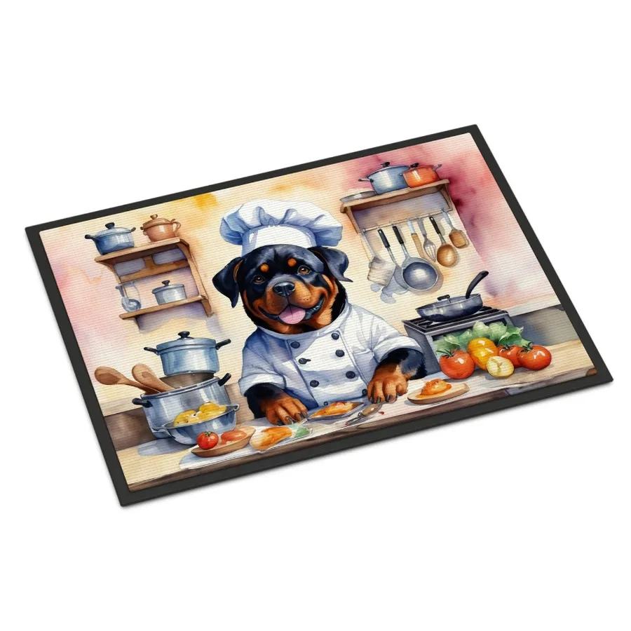 

НОВЫЙ Rottweiler The Chef Коврик для передней двери Крытый и уличный коврик для прихожей Нескользящий моющийся низкий ворс 18H X 27W