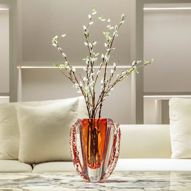 مزهرية زجاجية مصنوعة يدويًا من حجر بركاني كهرماني فاخر مصنوعة يدويًا من الكريستال المزجج #2