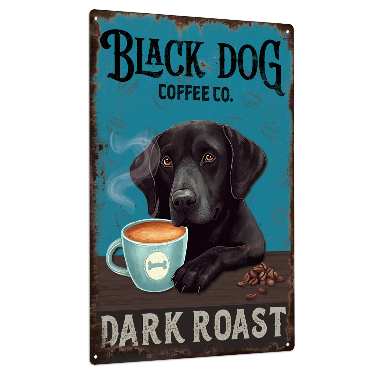 Putuo Decor 1pc Balck Dog Tin Sign, Vintage Coffee Metal Plate Wall Decor for Home Living Room Bedroom Cafe, 7.8 X 11.8 Inches