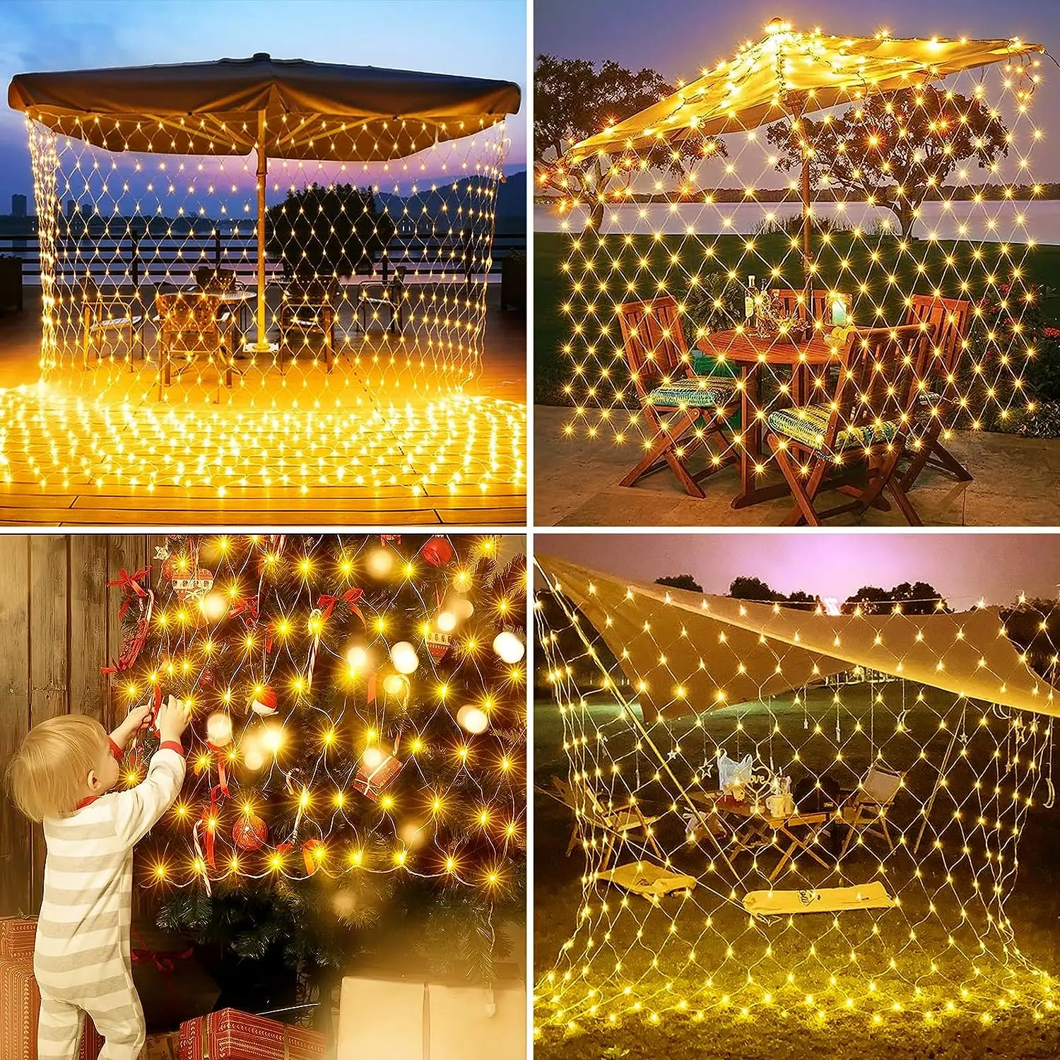 Solar/EU/US Plug LED Net Lights Outdoor 192led Light Mesh Tree-Wrap Lights Raincoat  Curtain String Lights for Garden Balcony