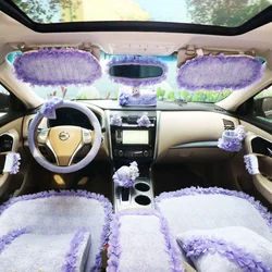 Car Interior Decoration Set Lace Female Doll Steering Wheel Cover Rearview Mirror Safety Belt Shoulder Cover Handbrake Gear