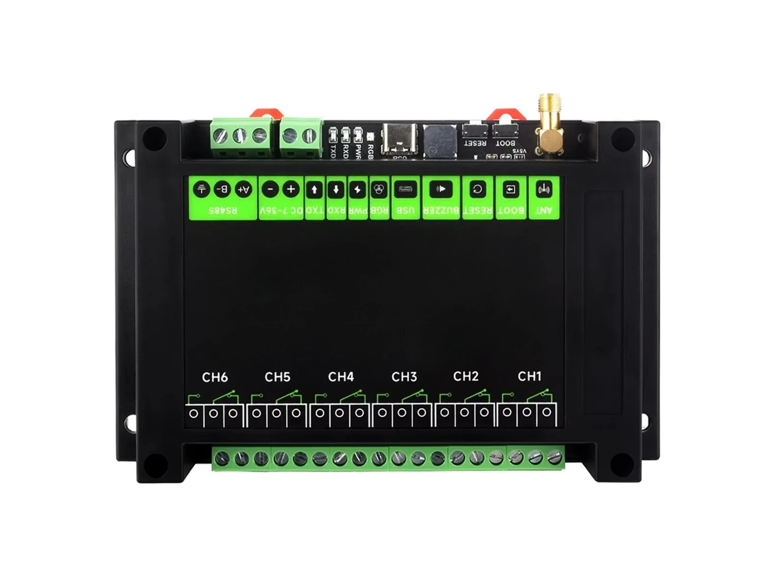 Industrial 6-Channel ESP32-S3 WiFi Relay Module Supports WiFi/Bluetooth/RS485 Control Onboard RS485/Pico HAT Interfaces