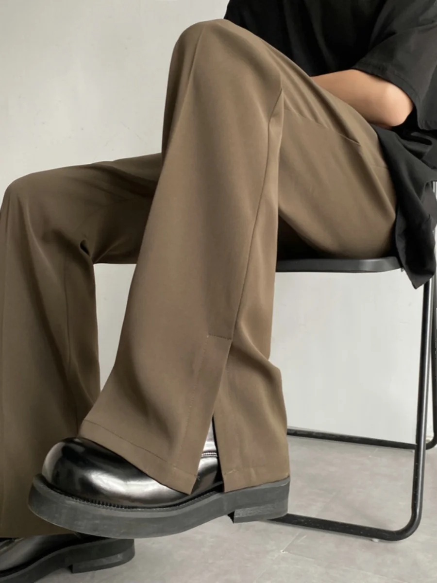 

Teenage American Sle Cleanfit High Waist Trousers with Slits And Wide Legs Casual Pants for Men by Qiong Xian Nu