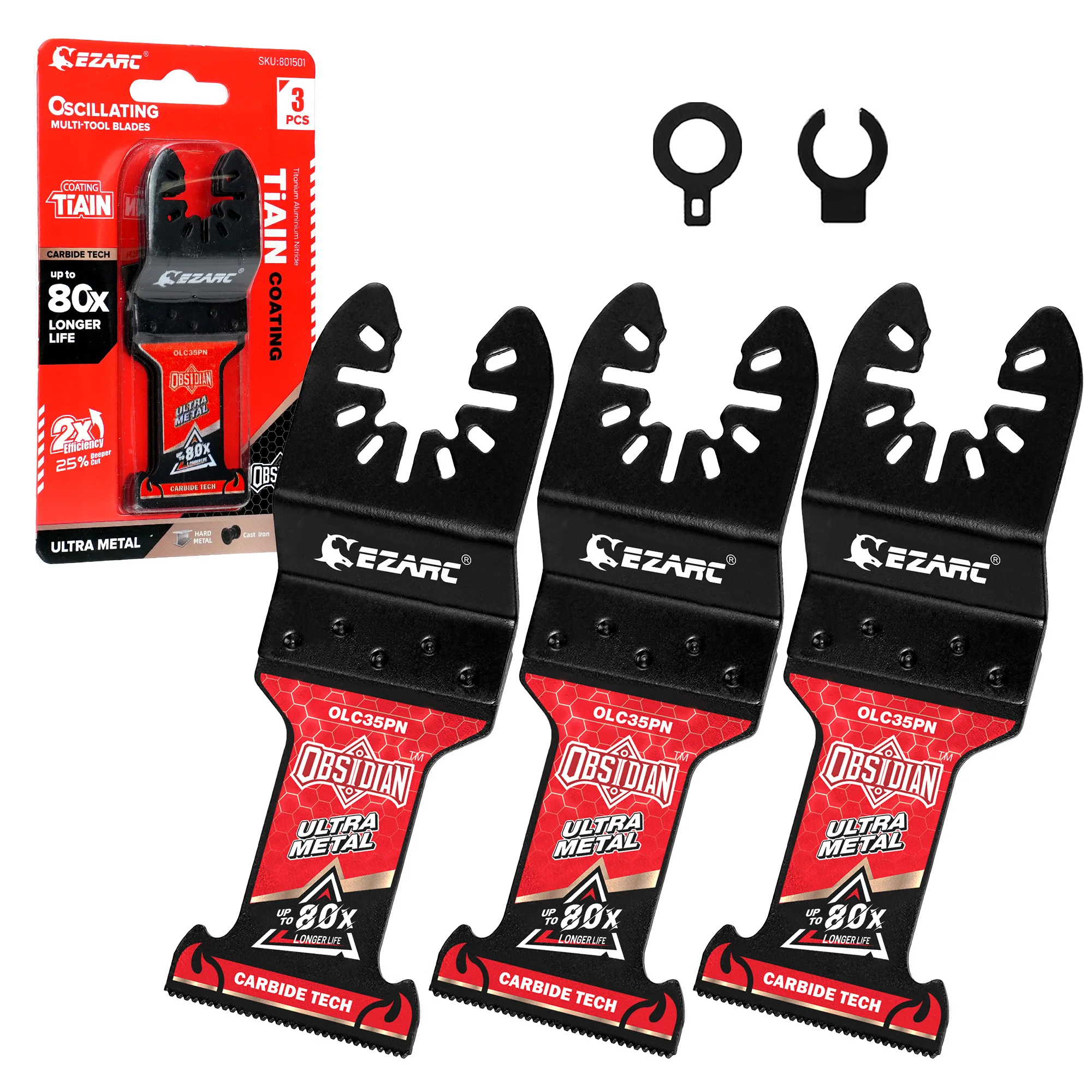 EZARC TiAlN Obsidian Carbide Oscillating Saw Blades (Pro), 3Pcs Oscillating Tool Blades for Hard Metal, Nails, Bolts & Screws