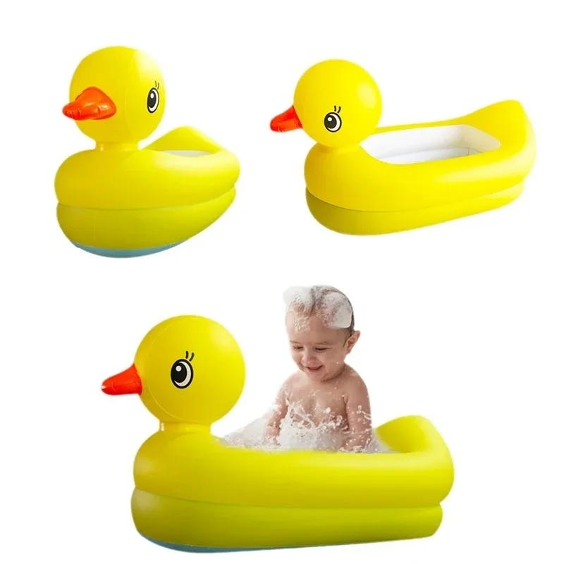 เป็ดสีเหลืองว่ายน้ําอ่างหนาสระว่ายน้ําของเล่นลอยน้ําอ่างล้างหน้า Inflatable เด็กว่ายน้ําวงกลมลอยเตียง