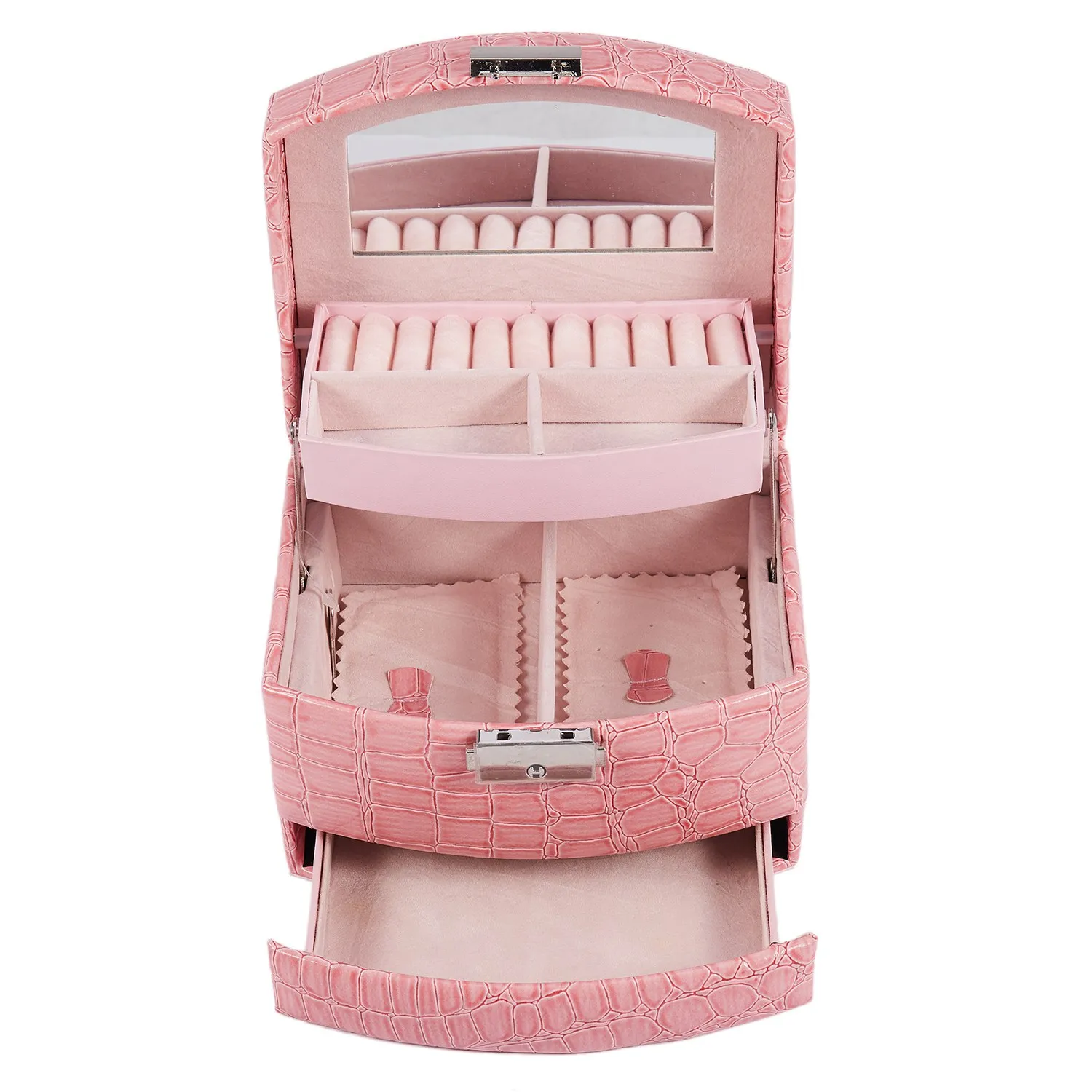 Jewelry Storage Box 3-Layer Leather Earrings Jewelry Storage Box Display Jewelry Box Pink