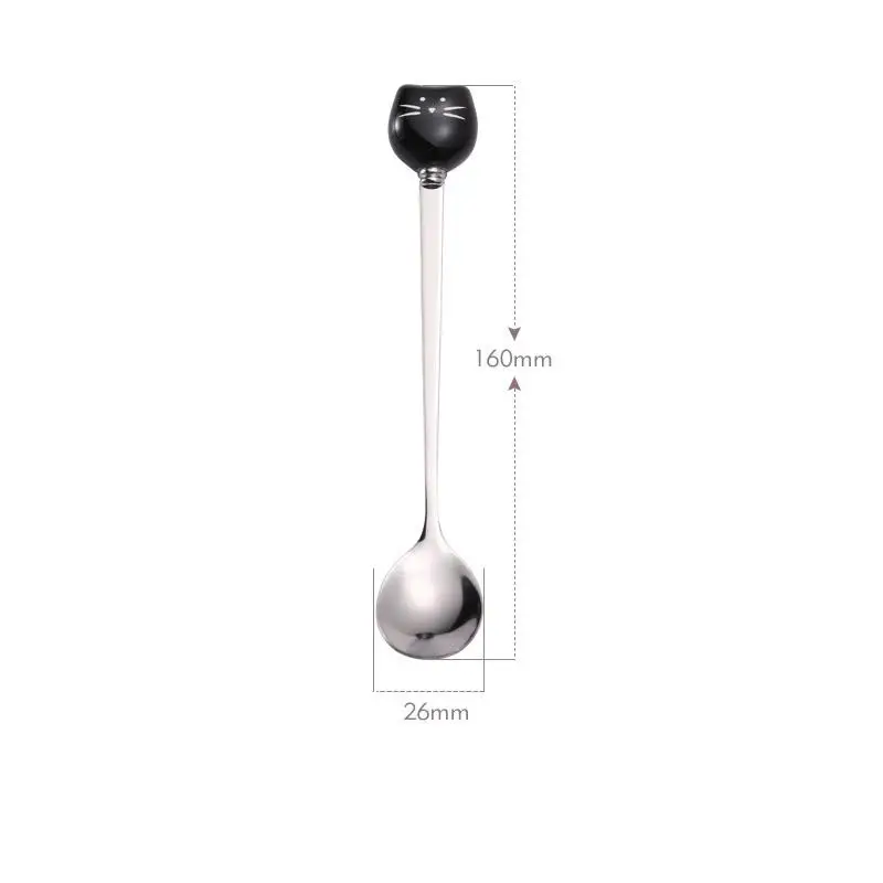 Cartoon Ceramic Spoon Ceramic Black And White Cat Spoon Ice Cream Spoon Stainless Steel Coffee Spoon