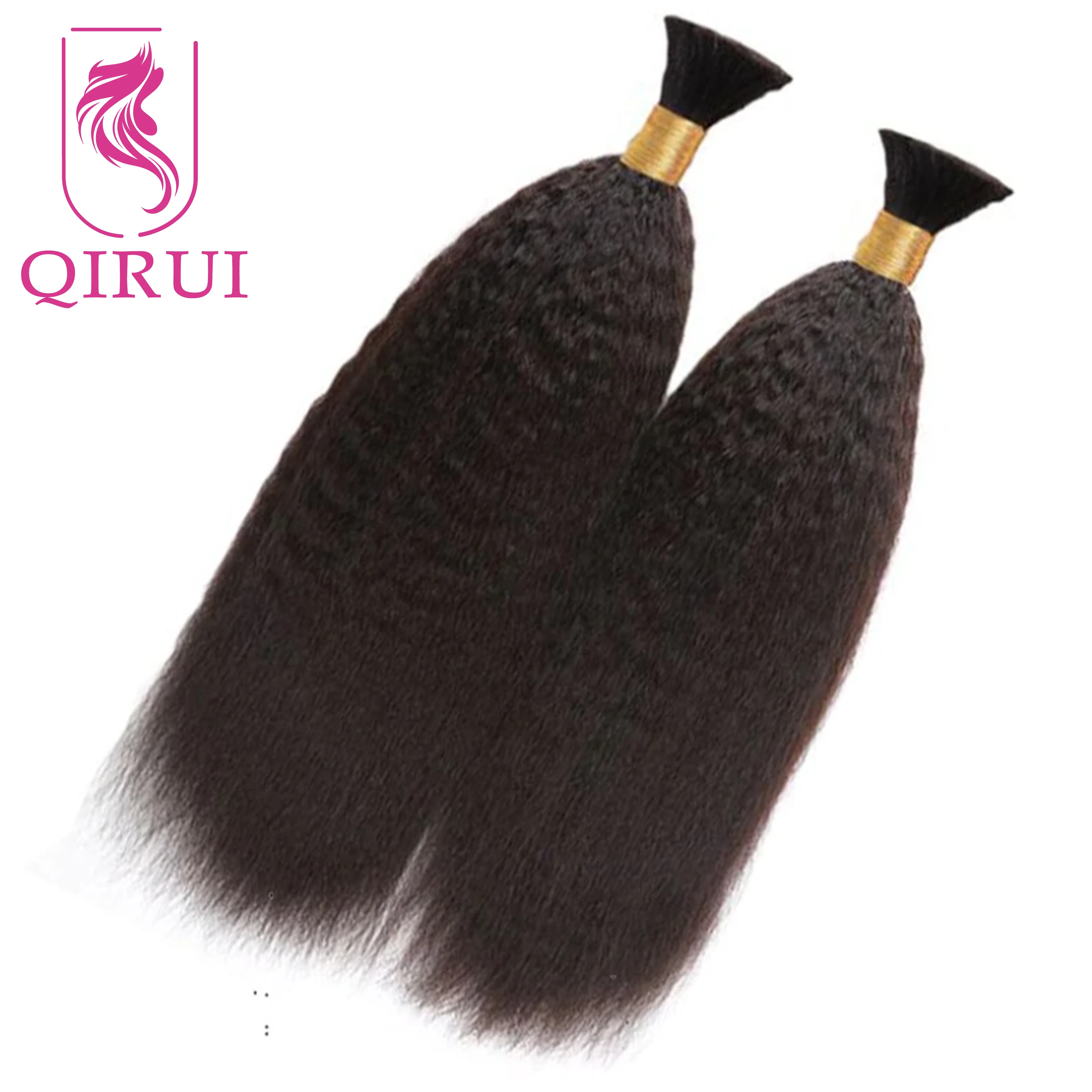 Bulk Human Hair For Braiding Kinky Straight Hair bulk Double Drawn Wholesale Burmese Boho Braids Human Hair Bundles No Weft