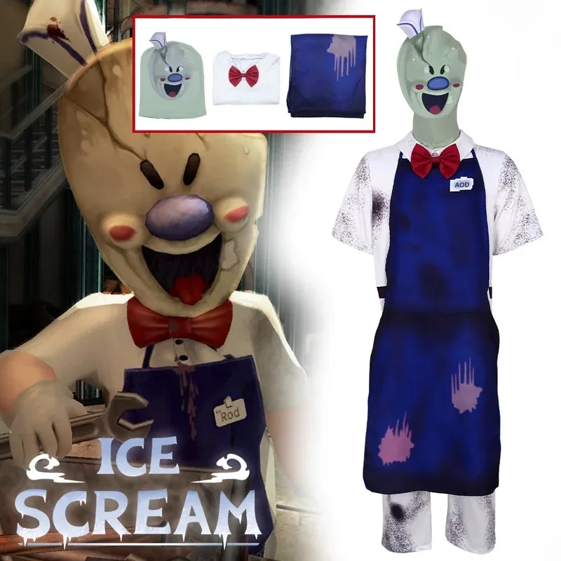 

Rod Horro Game Ice Scream Cosplay Costume Mask Jumpsuit Apron for Adults Child 110-190 Size Halloween Party Roleplay Costume