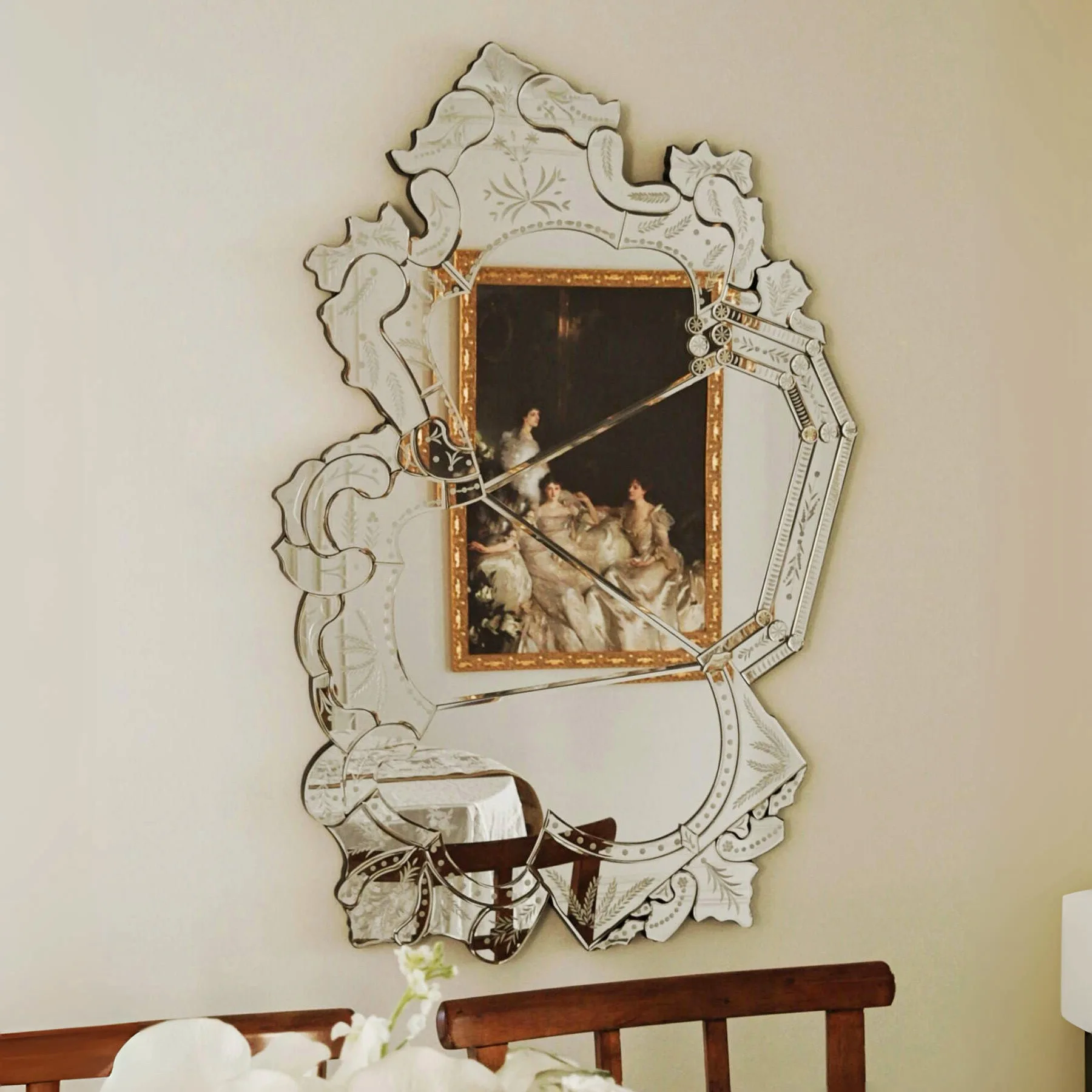 

Villa living room entrance high-end designer special-shaped carved art glass hanging mirror