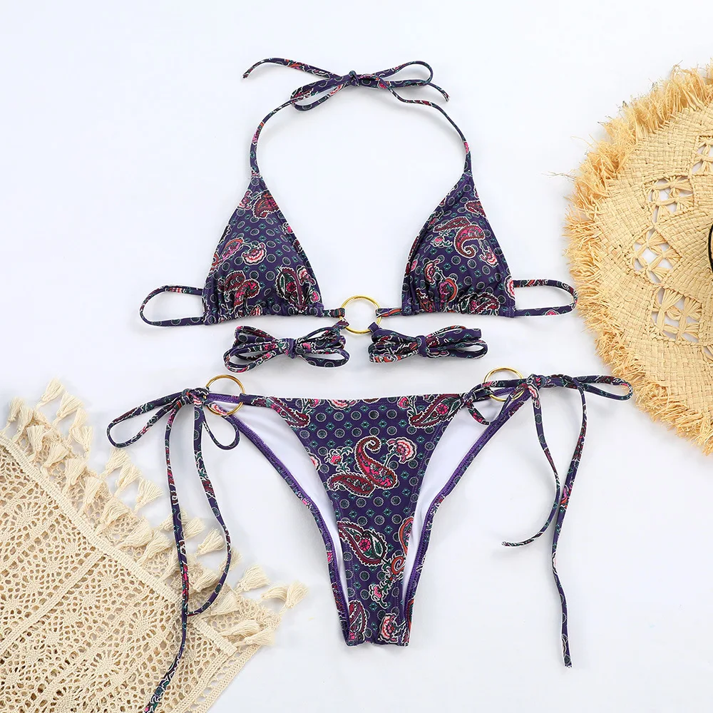 Traje de baño sexy para mujer Conjunto de bikini halter 2025 Nuevo traje de baño estampado Traje de baño para mujer