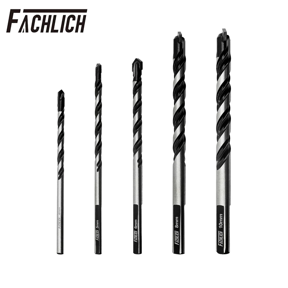 FACHLICH 5pcs Drill Bit Kit Round/Triangle Shank Screw Carbide Overlord Hole Saw Masonry Concrete Brick Ceramic Tile Wood Glass