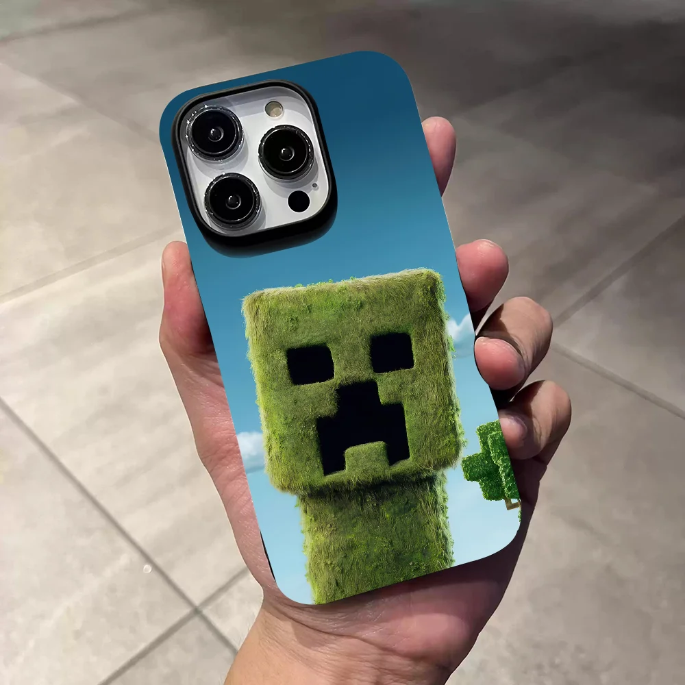 حافظة هاتف MINECRAFT M من السيليكون السائل لهاتف Apple 16 15promax غطاء كامل مقاوم للسقوط 16 15 14 13 ملمس جلدي غير لامع 11pro