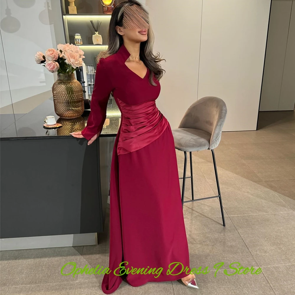 Vestido de noche clásico de Jersey con cuello en V, vestidos de fiesta sencillos de manga larga, tren de barrido delicado, vestidos personalizados para ocasiones especiales