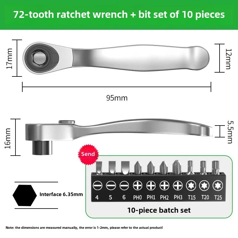 72 Tanden Mini Ratelsleutel 1/4 Drive Ratel Handvat Quick Release Socket Spanner Schroevendraaier Bit Set Sleutels Reparatie Tools