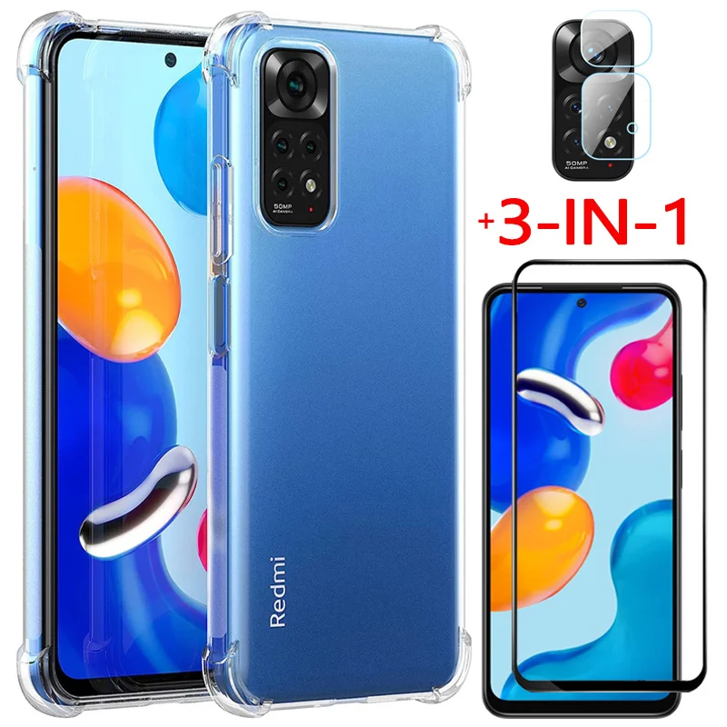 

Redmi Note11/11S 4G Case, Glass + Case for Redmi Note11S 6.43" Shockproof Silicone Phone Cases Note-11S Xiaomi Note 11 S Cover