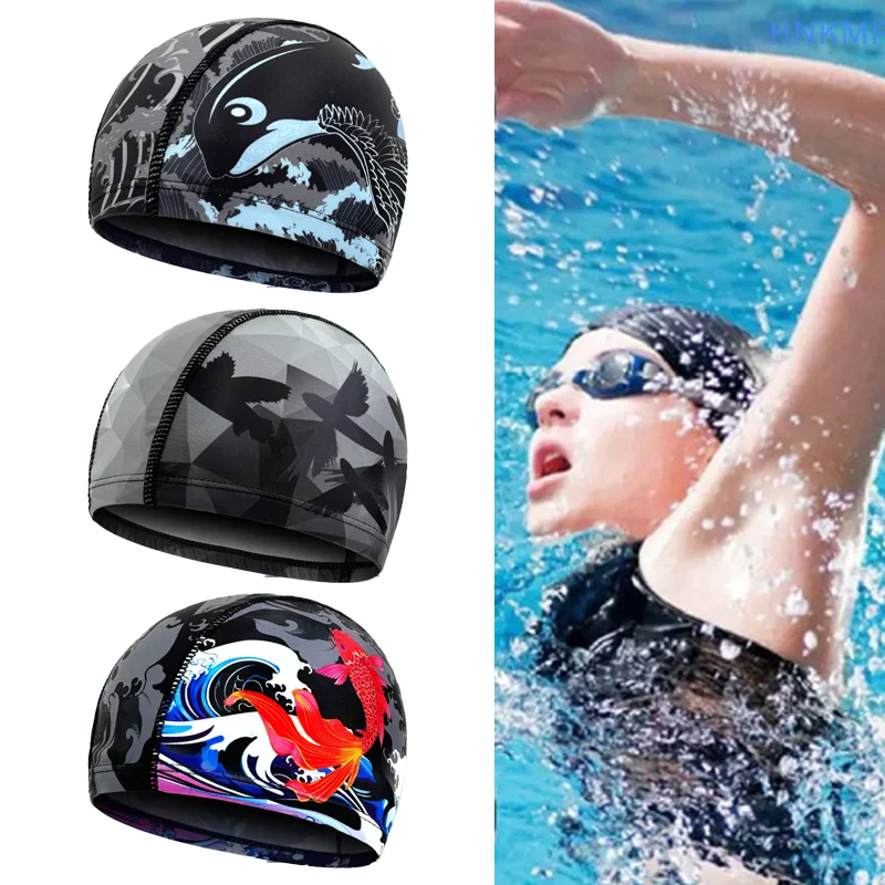 Fabric Figured Printed Swimming Cap Mesh Cloth Breathable Men Women Quick Drying Swim Hat Beach Pool Accessories