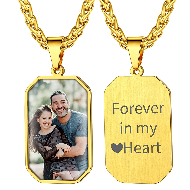 

Personalized Photo Necklace Men Women Stainless Steel Custom Picture Image Engrave Text Rectangular Pendant DIY Memorial Jewelry