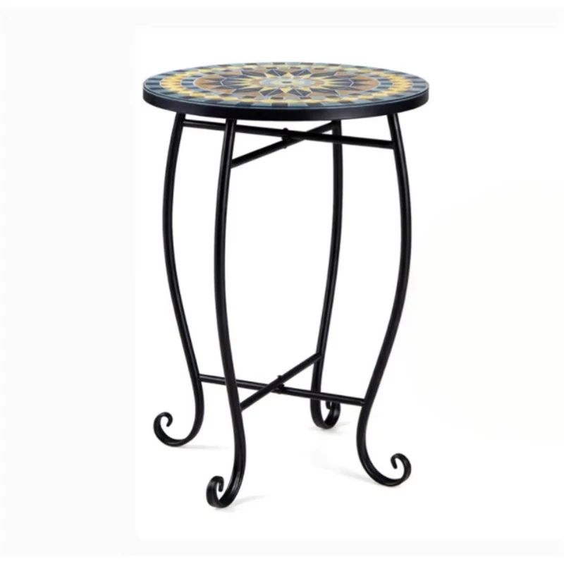 14 Yellow X Base Heavy Metal Side Table Indoor Outdoor Decorative Coffee Table Plant Rack For Terrace Garden Living Room Bistro