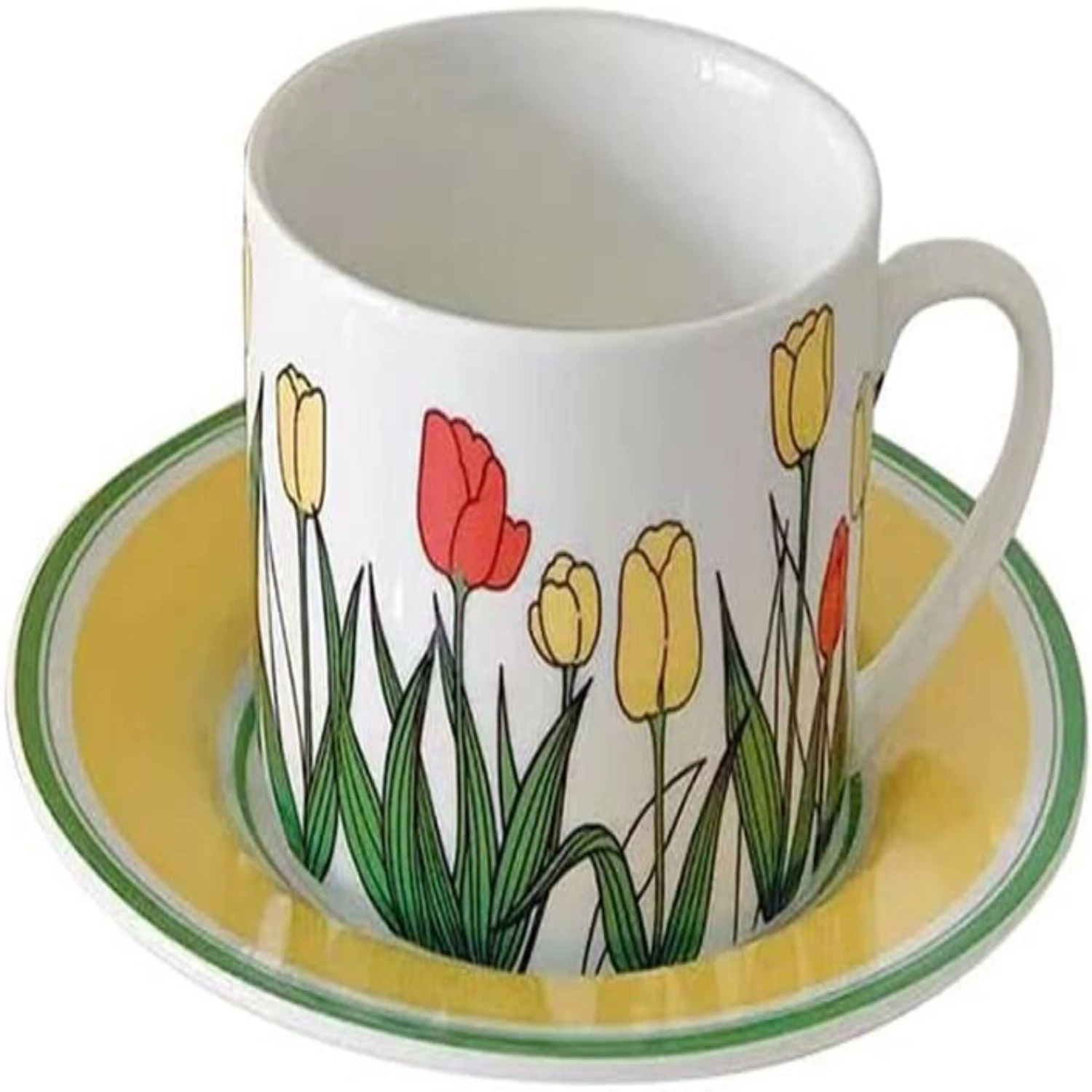 

Start your day in style with this charming, elegant vintage hand-painted ceramic tulip cup and saucer set. Perfect for morning b