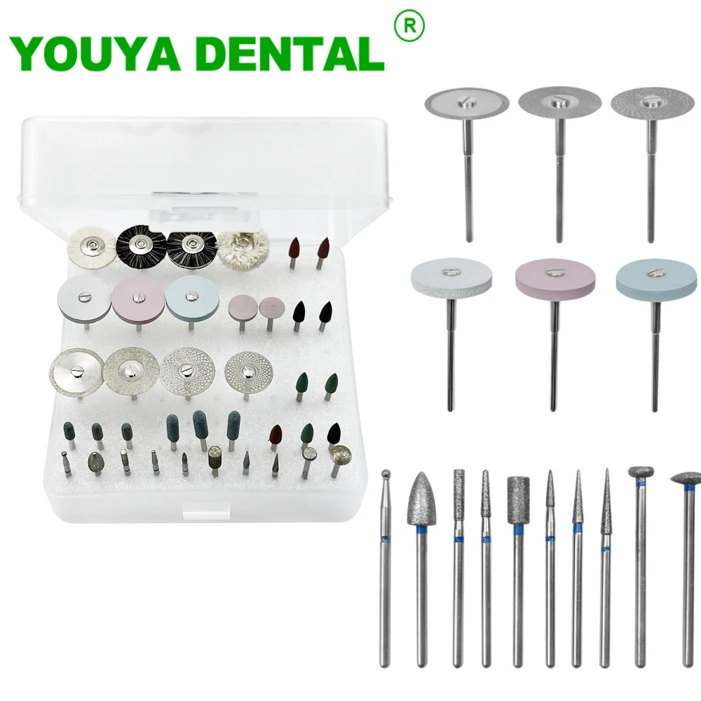 38pcs/set Dental Polishing Kit Ceramic Porcelain Grinding Dentistry Diamond Burs Discs Silicone Wheel For Low-Speed Handpiece