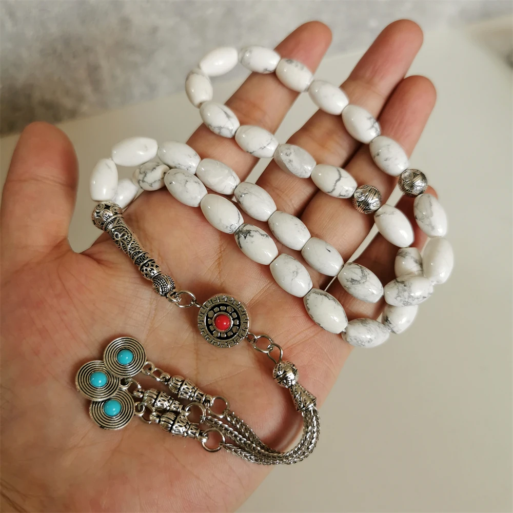 

White turquoise Tasbih Natural howlite Rosary bead 33 Islam misbaha Gift Ramdan 8*12mm oval stone prayer beads muslim masbaha