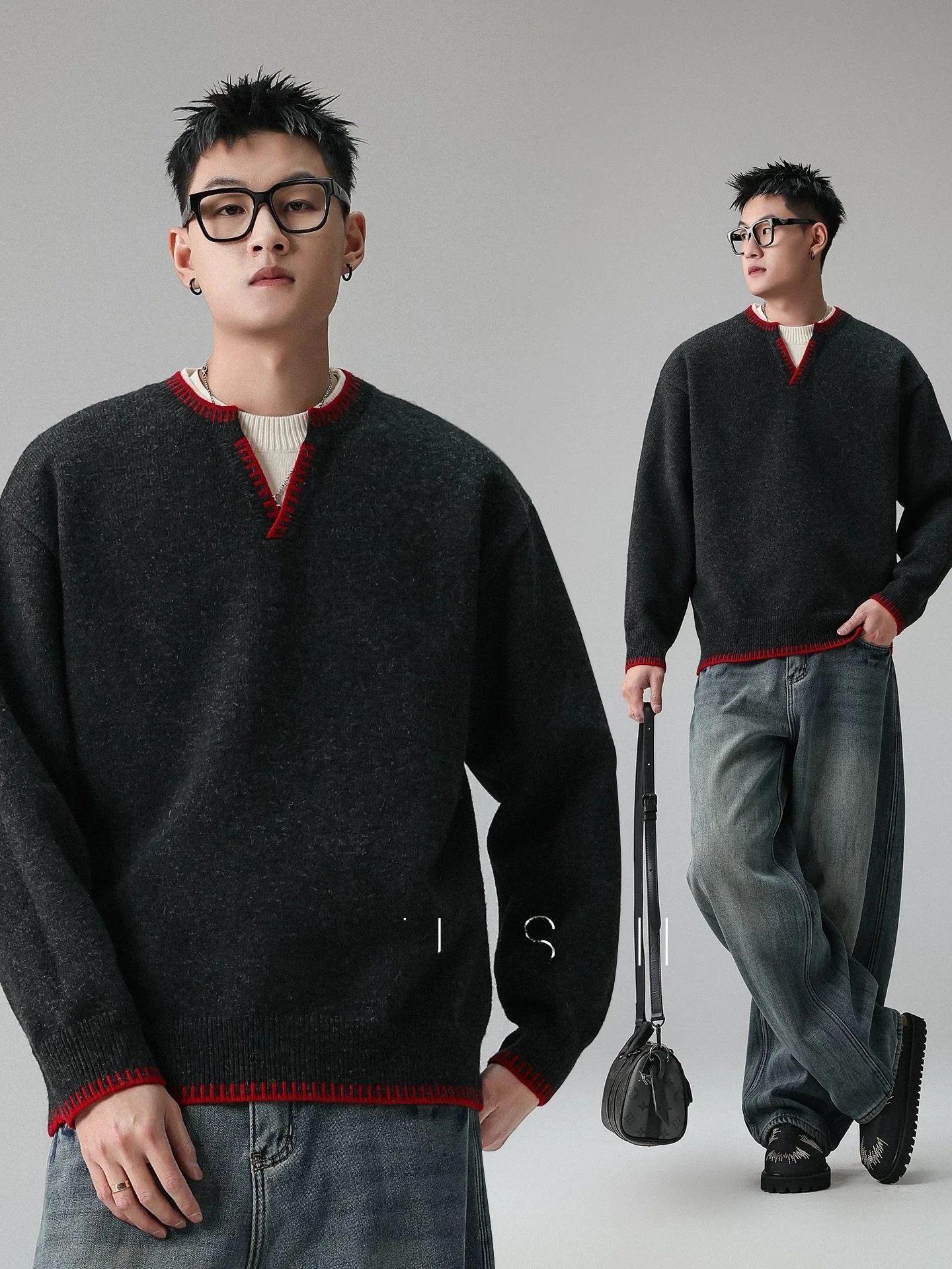 

Bla Mixed Fiber V-Ne Knitwear Men's Sle Winter Casual Faion Warm Thiened Long Sve Crew Ne Sweatirt