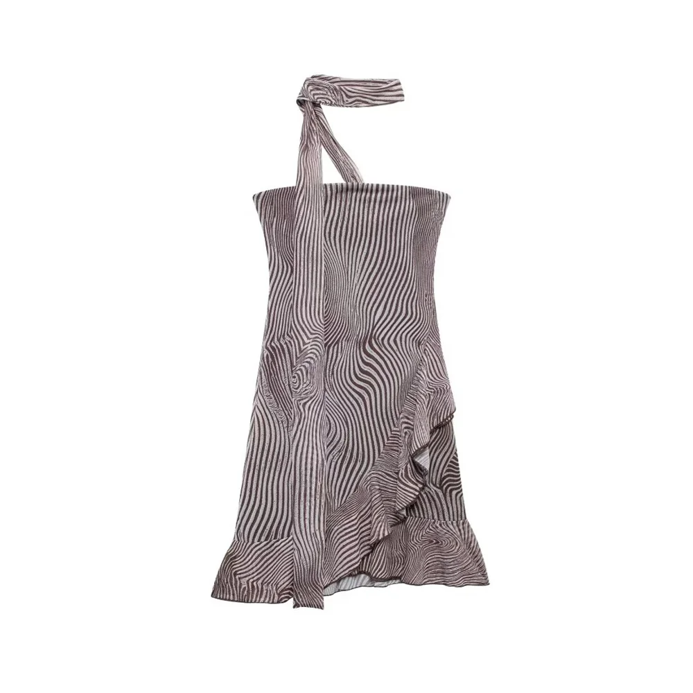 

Taop&Za 2024 summer new women's fashionable temperament sleeveless slim fit strapless animal print chiffon suspender dress