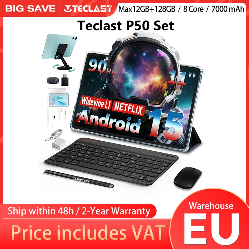 Teclast t Pad AI-50 アンドロイド15 本体 充電器・カバー付 Teclast タブレット P50 ケース Android 15 11 インチ T606 8 コア最大