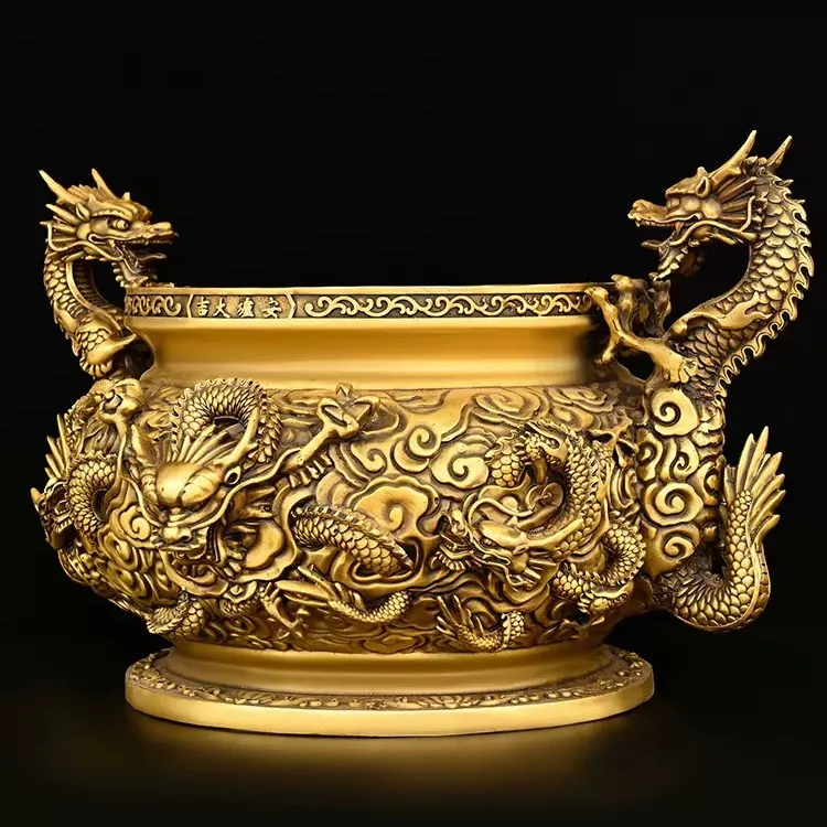 1 Pc Pure Brass Incense Burner Nine Dragon Ornament Home Decoration Household Sacrificial Utensils Temple Supplies Feng Shui