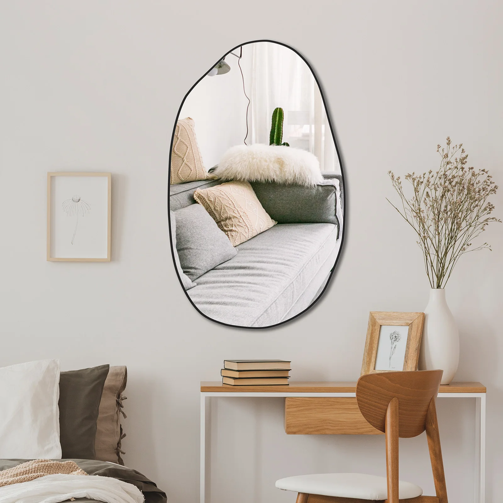 CASSILANDO Irregular Wall Mirror, Asymmetrical Mirror Wall Mounted, Unique Vanity Mirror,Shaped Dressing Mirror Decorative for L